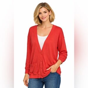 Vintage 80s Separate Issue Red Jersey Cardigan Button Front Lightweight Sweater